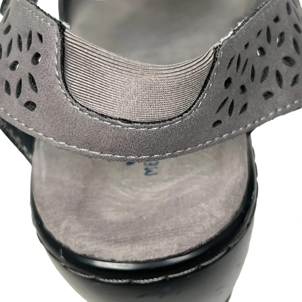 JBU by Jambu Chloe Gray Vegan Leather Laser Cut Wedge Sandals With Memory Foam 9